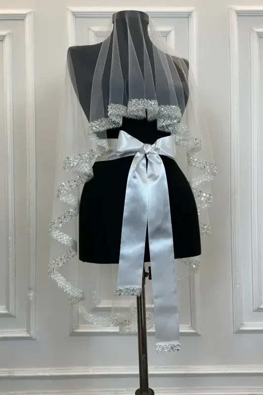 Белый Изящный Свадебный Набор Фаты, Набор Фаты для Хны с Водными Камнями 6 Штук-Белый - 5