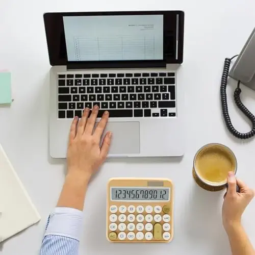 Белый калькулятор, UPIHO Бежевый стандартный калькулятор 12-разрядный с большим ЖК-дисплеем и большими кнопками, Белое золото Офисные аксессуары для женского стола, Принадлежности для офиса, школы, дома, бизнеса - 6