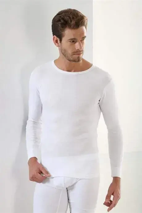 Белый комплект из 2 мужских боди с длинным рукавом, круглым вырезом, базовый, 100% хлопок, рибана - 5