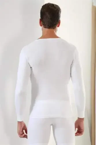 Белый комплект из 2 мужских боди с длинным рукавом, круглым вырезом, базовый, 100% хлопок, рибана - 6