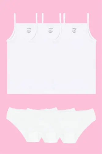 Белый комплект маечек и трусиков для девочек 3 штуки 100% хлопок - 1