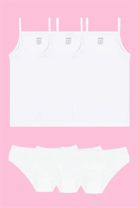 Белый комплект маечек и трусиков для девочек 3 штуки 100% хлопок - 1