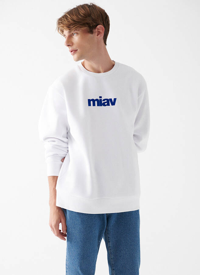 Белый мужской свитшот с синей велосипедной горловиной M0610925-620_MİAV PRINTED SWEATSHIR - 1