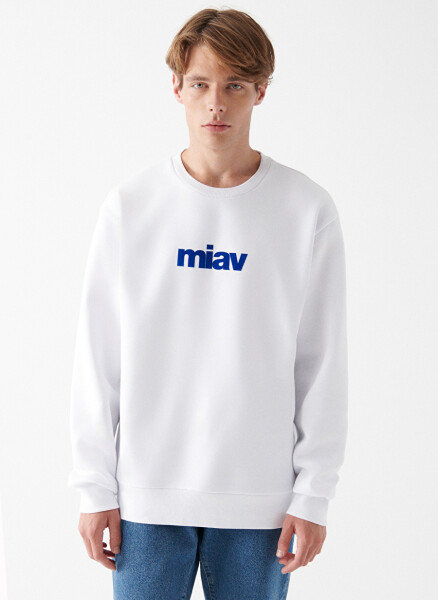 Белый мужской свитшот с синей велосипедной горловиной M0610925-620_MİAV PRINTED SWEATSHIR - 2