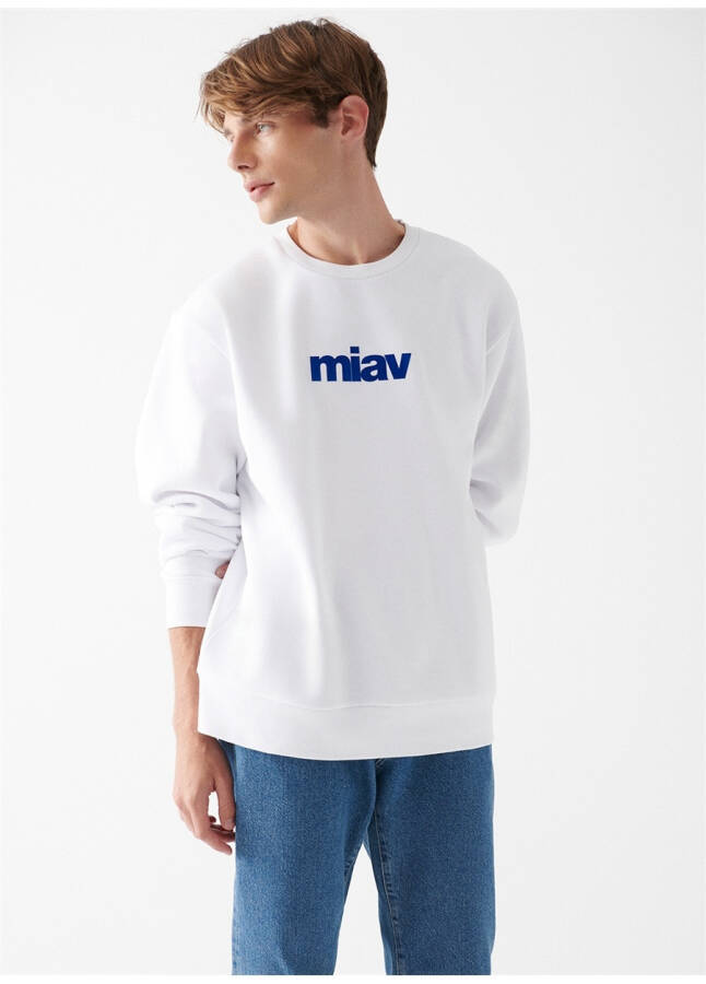 Белый мужской свитшот с синей велосипедной горловиной M0610925-620_MİAV PRINTED SWEATSHIR - 6