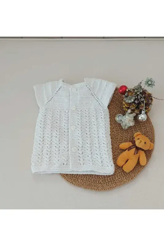 Белый Подарочный Вязаный Хлопковый Жилет для Новорожденных с Пуговицами, на Выписку, 0-12 Месяцев - Белый - 1