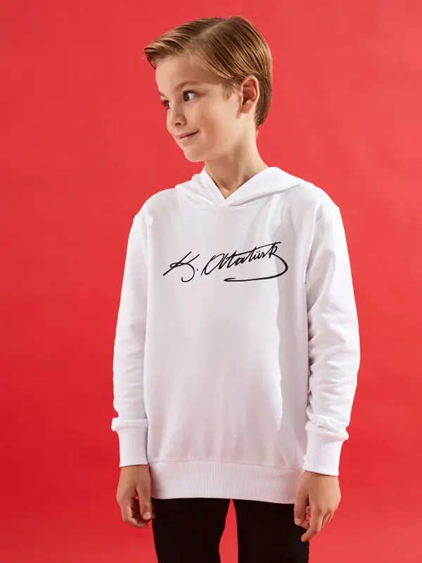Белый свитшот для мальчиков с принтом подписи Ататюрка-Белый - 4