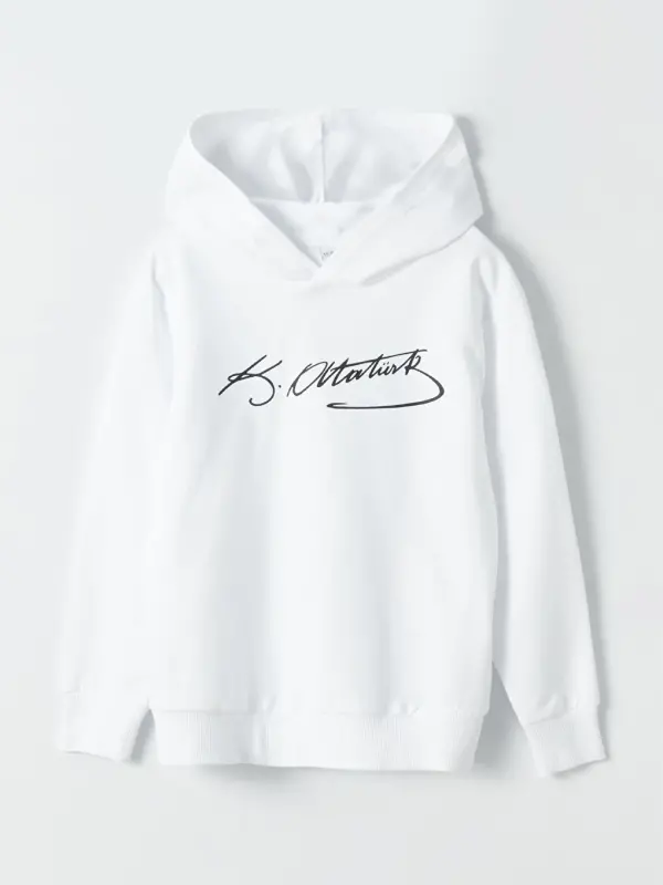 Белый свитшот для мальчиков с принтом подписи Ататюрка-Белый - 6
