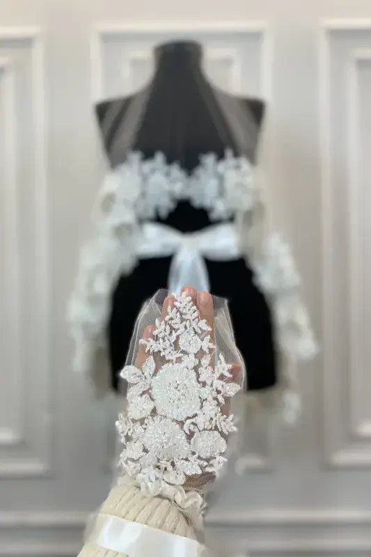 Белый Vip Свадебный Фата Комплект, Набор Покрывала для Хны-Белый - 7