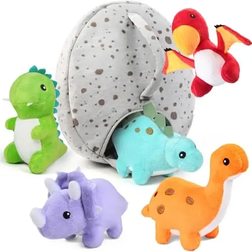 BenBen Dinosaur Stuffed Animals, 5 Small Dinosaur Plush Dolls and Egg Bag Toys Set, Dino Plushies, Cute Stuff for Kids Girls Boys, Baby Shower, Easter Basket Stuffers - BENBEN