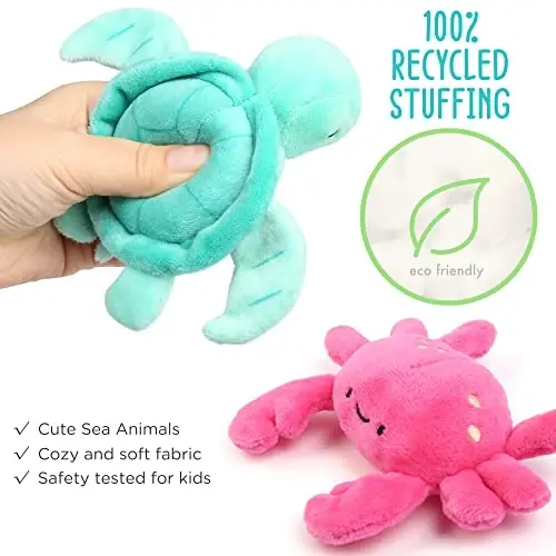 BenBen Ocean Stuffed Animal, 5 Pack Small Sea Creature Plush Toys and Shell Carrying Bag Set, Cute Plushies for Baby Kids, Sea Turtle, Octopus, Mermaid, Seahorse, Crab, Baby Shower, Stocking Stuffers - 3