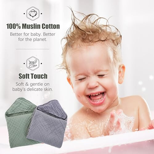 Benekli Oyun 2'li Kapşonlu Bebek Havlusu - %100 Muslin Pamuk Yeni Doğanlar, Bebekler, Yürümeye Başlayan Çocuklar İçin - Büyük 32x32 İnç Boyutu - Yüksek Emici ve Yeni Doğan Bakımı İçin Temel, Yeşil ve Gri - 14