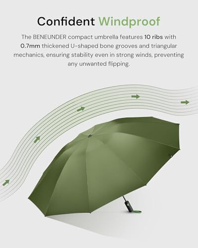 BENEUNDER Travel Compact Umbrellas for Rain - Inverted Reverse Folding Umbrella - 45in/115cm Heavy Duty Windproof Automatic Umbrella for 2-3 People - 13