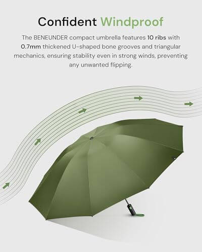 BENEUNDER Travel Compact Umbrellas for Rain - Inverted Reverse Folding Umbrella - 45in/115cm Heavy Duty Windproof Automatic Umbrella for 2-3 People - 13