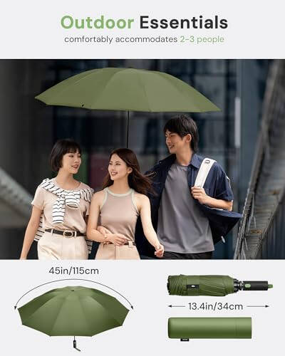 BENEUNDER Travel Compact Umbrellas for Rain - Inverted Reverse Folding Umbrella - 45in/115cm Heavy Duty Windproof Automatic Umbrella for 2-3 People - 15