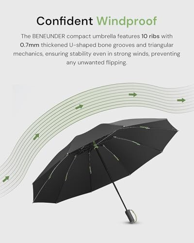 BENEUNDER Travel Compact Umbrellas for Rain - Inverted Reverse Folding Umbrella - 45in/115cm Heavy Duty Windproof Automatic Umbrella for 2-3 People - 8