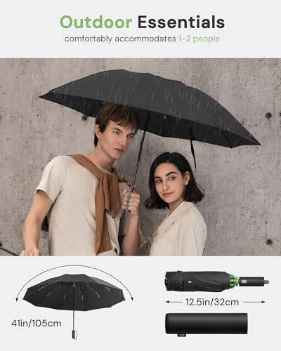 BENEUNDER Travel Compact Umbrellas for Rain - Inverted Reverse Folding Umbrella - 45in/115cm Heavy Duty Windproof Automatic Umbrella for 2-3 People - 9