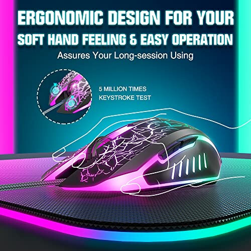 BENGOO Gaming Mouse Wired, Ergonomic Gamer Laptop PC USB Optical Computer Mice with RGB Backlit, 4 Adjustable DPI Up to 3600, 6 Programmable Buttons for Windows 7/8/10/XP Vista Linux -Black - 4