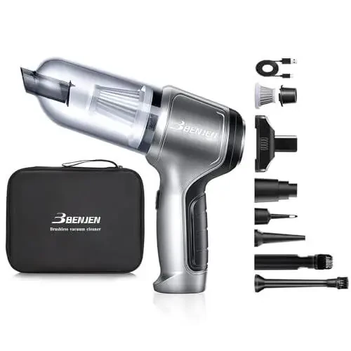 BENJEN Portable Car Vacuum, 3 in 1 Handheld Car Vacuum & Air Duster High Power with 15000pa High Power Suction for Car, Office and Home Cleaning - 1