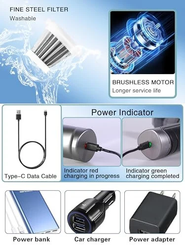 BENJEN Mini Car Vacuum Cleane, 15000 PA High Power with Brushless Motor, for Car, Office & Home Cleaning - 4