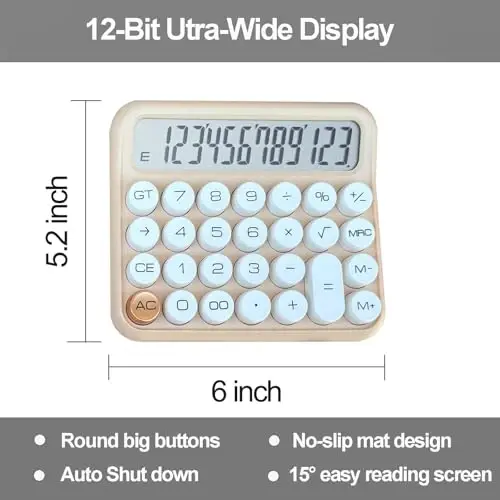 Benkaim Desk Calculator - 12 Digit Large LCD Display, Big Button Calculator for School, Home & Business Use (Brown Gradient) - 4