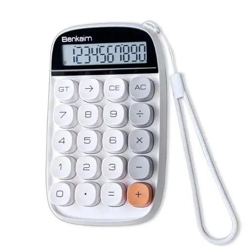 Benkaim Desktop Calculator - Basic Standard 10 Digit Large LCD Display, Cute Desk Accessory for School, Office and Business Use (White) - 1