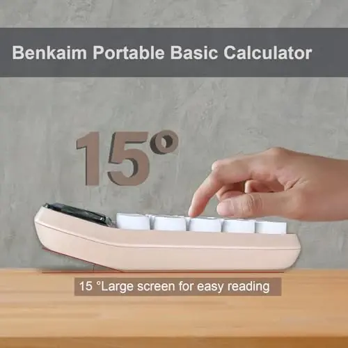 Benkaim Desktop Calculator - Standard 10 Digit LCD Display, Big Buttons - Cute Office Supplies for School, Business (Beige) - 3