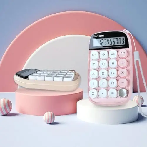 Benkaim Desktop Calculator - Standard 10 Digit LCD Display, Big Buttons - Cute Office Supplies for School, Business (Beige) - 5
