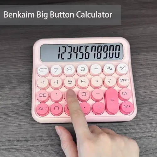 Benkaim Desk Calculator - 12 Digit Large LCD Display, Big Button Calculator for School, Home & Business Use (Yellow) - Modazone (1)