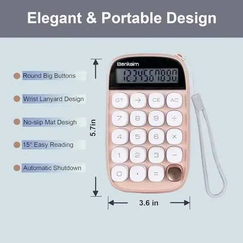 Benkaim Desktop Calculator - Standard 10 Digit LCD Display, Big Buttons - Cute Office Supplies for School, Business (Beige) - BENKAIM (1)