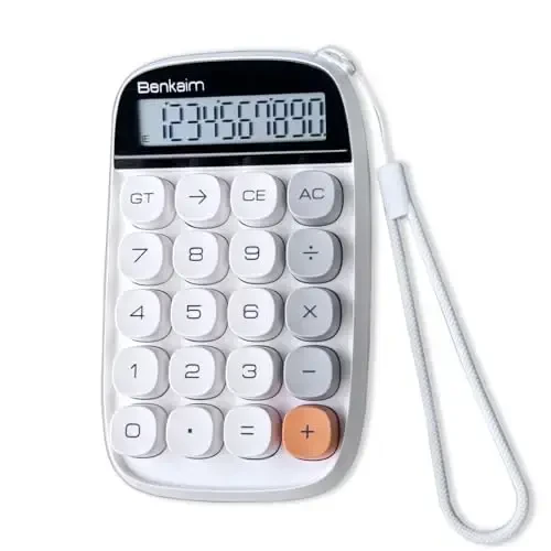 Benkaim Desktop Calculator - Basic Standard 10 Digit Large LCD Display, Cute Desk Accessory for School, Office and Business Use (White) 