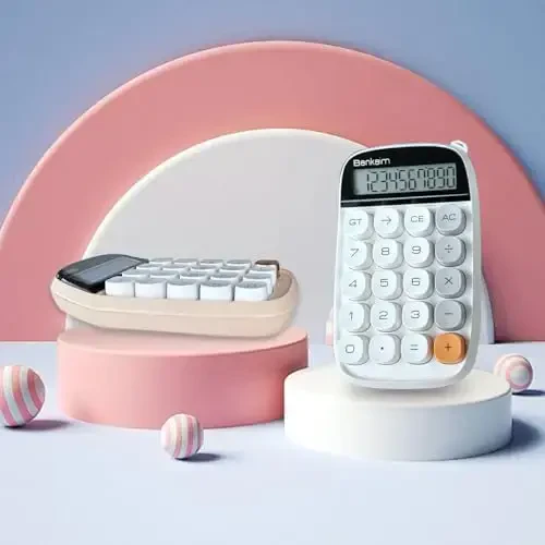 Benkaim Desktop Calculator - Basic Standard 10 Digit Large LCD Display, Cute Desk Accessory for School, Office and Business Use (White) - 5