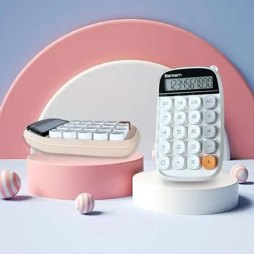 Benkaim Desktop Calculator - Basic Standard 10 Digit Large LCD Display, Cute Desk Accessory for School, Office and Business Use (White) - 5