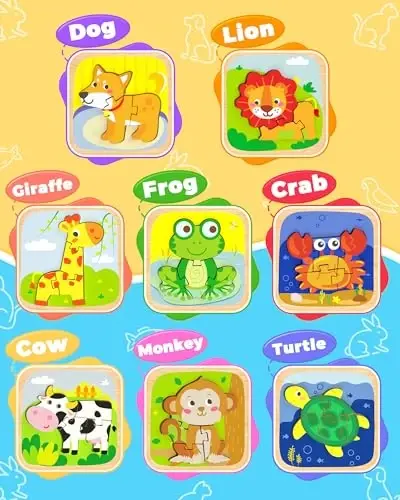 Benresive Wooden Toddler Puzzles, 8pcs Animal Montessori Toys for 1-3 Year Old Boys & Girls, Learning Educational Preschool Toys, Great Gifts for 1 2 3 Year Olds - 4