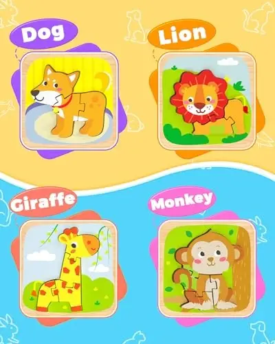 Benresive Wooden Toddler Puzzles, 4pcs Animal Montessori Toys for 1-3 Year Old Boys & Girls, Learning Educational Preschool Toys, Great Gifts for 1 2 3 Year Olds - 4