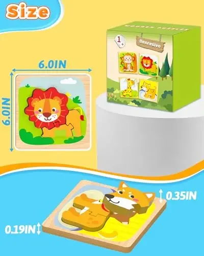 Benresive Wooden Toddler Puzzles, 4pcs Animal Montessori Toys for 1-3 Year Old Boys & Girls, Learning Educational Preschool Toys, Great Gifts for 1 2 3 Year Olds - 6