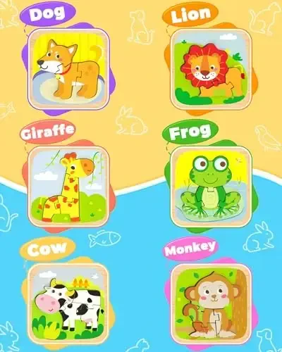 Benresive yog'och bolalar jumboqlari, 6 dona Hayvonlar Montessori o'yinchoqlari 1-3 yoshli o'g'il va qiz bolalar uchun, o'rganish ta'limiy maktabgacha yoshdagi o'yinchoqlar, 1 2 3 yoshli bolalar uchun ajoyib sovg'alar - 4