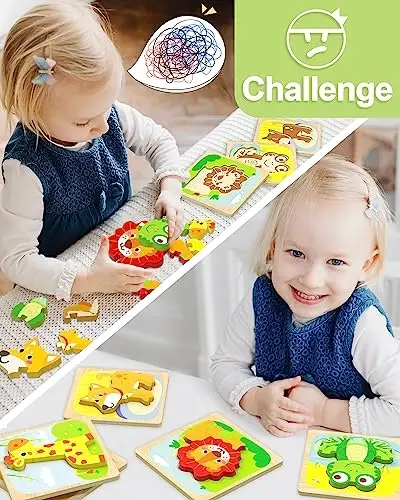 Benresive yog'och bolalar jumboqlari, 6 dona Hayvonlar Montessori o'yinchoqlari 1-3 yoshli o'g'il va qiz bolalar uchun, o'rganish ta'limiy maktabgacha yoshdagi o'yinchoqlar, 1 2 3 yoshli bolalar uchun ajoyib sovg'alar - BENRESIVE