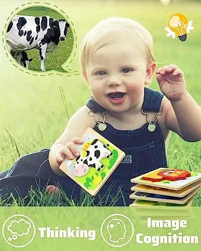 Benresive yog'och bolalar jumboqlari, 6 dona Hayvonlar Montessori o'yinchoqlari 1-3 yoshli o'g'il va qiz bolalar uchun, o'rganish ta'limiy maktabgacha yoshdagi o'yinchoqlar, 1 2 3 yoshli bolalar uchun ajoyib sovg'alar - 2