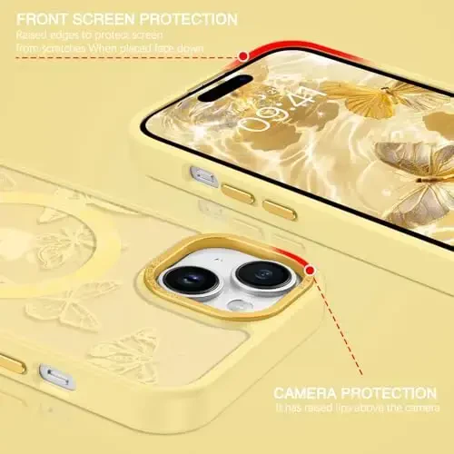 BENTOBEN Чехол для iPhone 15 Plus, милый магнитный чехол с рисунком бабочки [совместим с MagSafe], полупрозрачный матовый тонкий защитный чехол для женщин для iPhone 15 Plus 6,7