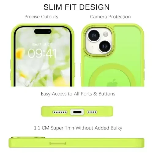 BENTOBEN Compatible with iPhone 15 Plus Case, Translucent Matte Slim Shockproof Magnetic Phone case [Compatible with MagSafe] Women Men Girl Boy Protective Cover for iPhone 15 Plus, Fluorescent Green - 5
