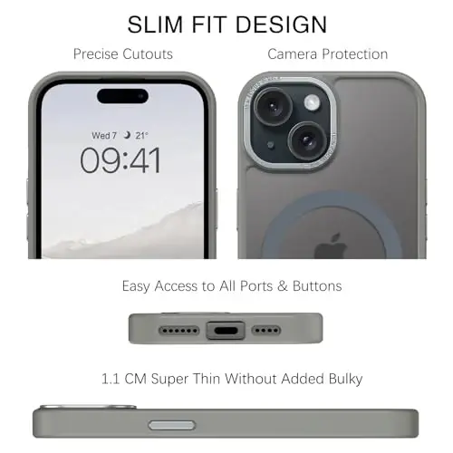 BENTOBEN Compatible with iPhone 15 Plus Case, Translucent Matte Slim Shockproof Magnetic Phone case [Compatible with MagSafe] Women Men Girl Boy Protective Cover for iPhone 15 Plus, Grey - 5