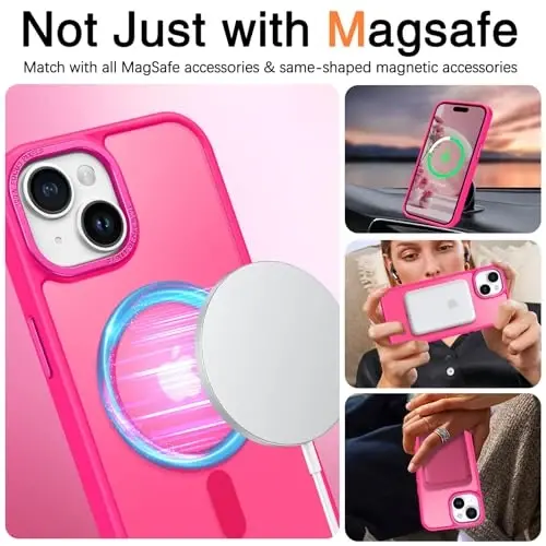BENTOBEN Compatible with iPhone 15 Plus Case, Translucent Matte Slim Shockproof Magnetic Phone case [Compatible with MagSafe] Women Men Girl Boy Protective Cover for iPhone 15 Plus, Hot Pink - 4