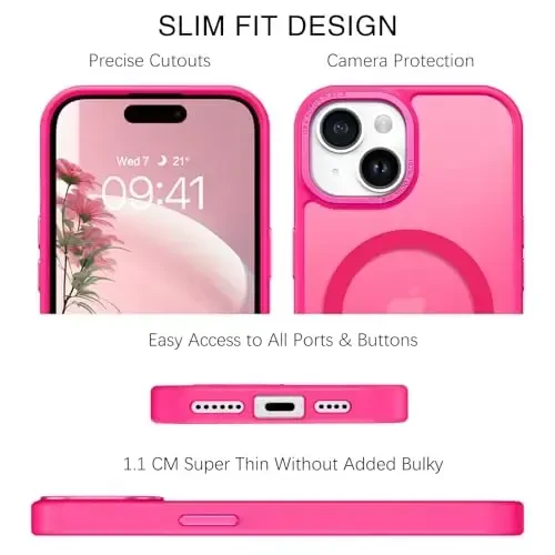 BENTOBEN Compatible with iPhone 15 Plus Case, Translucent Matte Slim Shockproof Magnetic Phone case [Compatible with MagSafe] Women Men Girl Boy Protective Cover for iPhone 15 Plus, Hot Pink - 4
