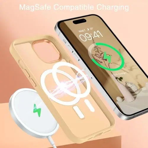 BENTOBEN Compatible with iPhone 15 Plus Case, Translucent Matte Slim Shockproof Magnetic Phone case [Compatible with MagSafe] Women Men Girl Boy Protective Cover for iPhone 15 Plus, Khaki - 3