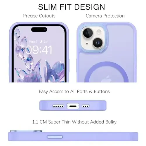 BENTOBEN Compatible with iPhone 15 Plus Case, Translucent Matte Slim Shockproof Magnetic Phone case [Compatible with MagSafe] Women Men Girl Boy Protective Cover for iPhone 15 Plus, Lavender Purple - 5