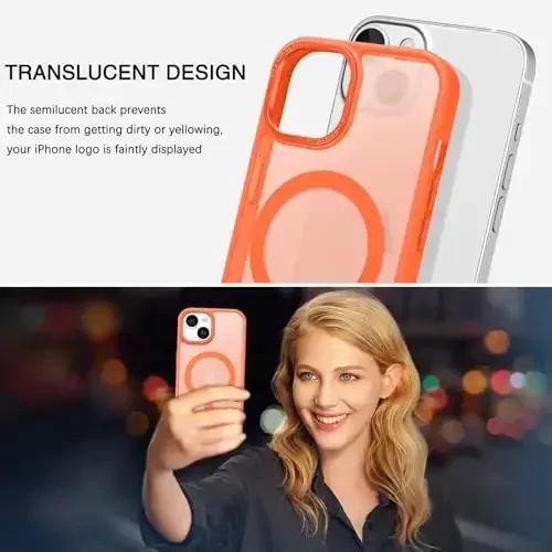 BENTOBEN Compatible with iPhone 15 Plus Case, Translucent Matte Slim Shockproof Magnetic Phone case [Compatible with MagSafe] Women Men Girl Boy Protective Cover for iPhone 15 Plus, Orange - 4