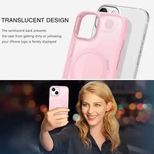 BENTOBEN Compatible with iPhone 15 Plus Case, Translucent Matte Slim Shockproof Magnetic Phone case [Compatible with MagSafe] Women Men Girl Boy Protective Cover for iPhone 15 Plus, Tender Pink - 6