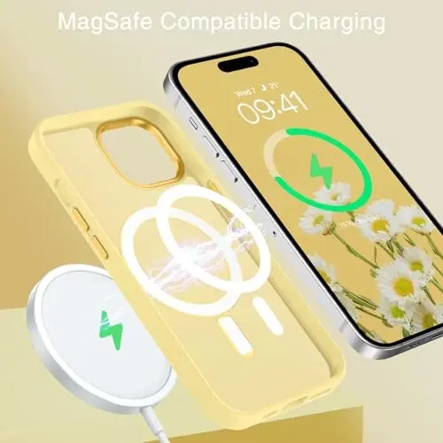 BENTOBEN Compatible with iPhone 15 Plus Case, Translucent Matte Slim Shockproof Magnetic Phone case [Compatible with MagSafe] Women Men Girl Boy Protective Cover for iPhone 15 Plus, Yellow - 3
