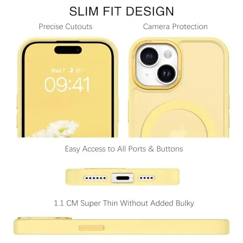 BENTOBEN Compatible with iPhone 15 Plus Case, Translucent Matte Slim Shockproof Magnetic Phone case [Compatible with MagSafe] Women Men Girl Boy Protective Cover for iPhone 15 Plus, Yellow - 5